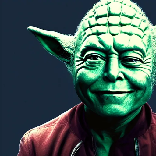 Image similar to elon musk sitting on toilet, but elon musk is yoda