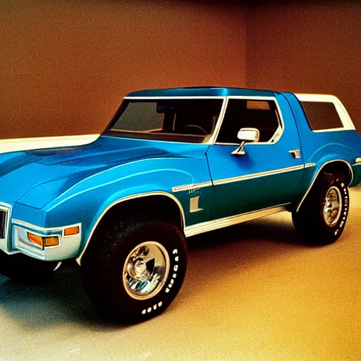 Image similar to 1979 Corvette Bronco, inside of an auto dealership, ektachrome photograph, volumetric lighting, f8 aperture, cinematic Eastman 5384 film