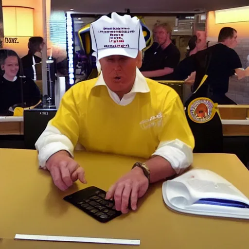 Prompt: donald trump working at mcdonalds