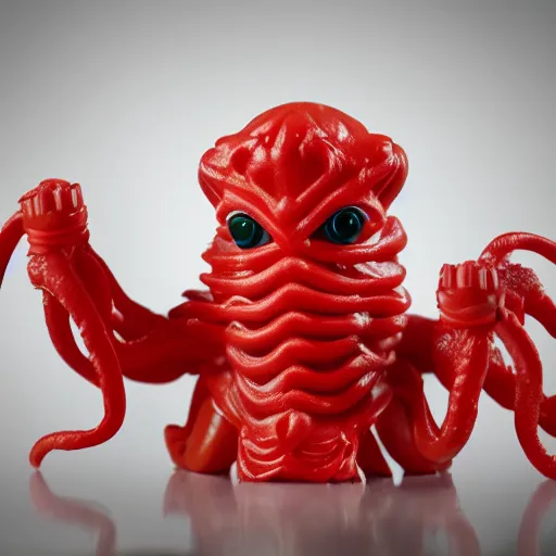 Image similar to 1980s plastic vinyl action figure toy of Cthulu creature with muscular arms, studio photography isolated on a white background