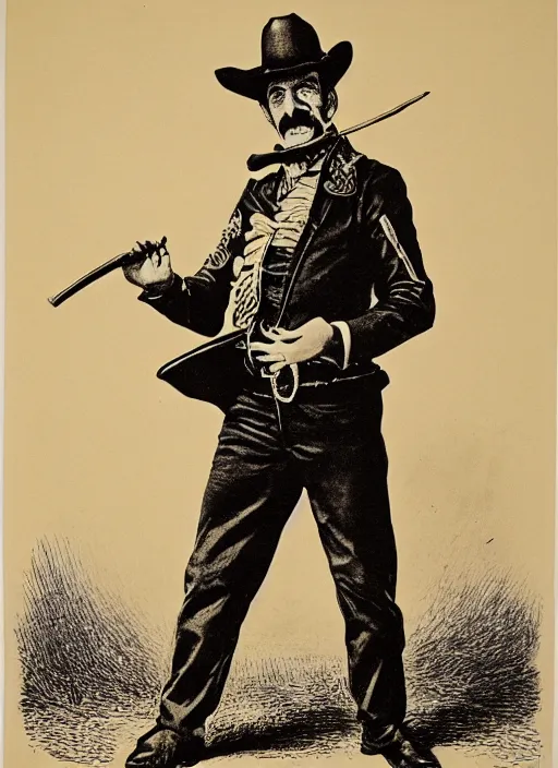 Image similar to Barry Chuckle is the most rootinest, tootinest sheriff of the old West. Lithograph 1889