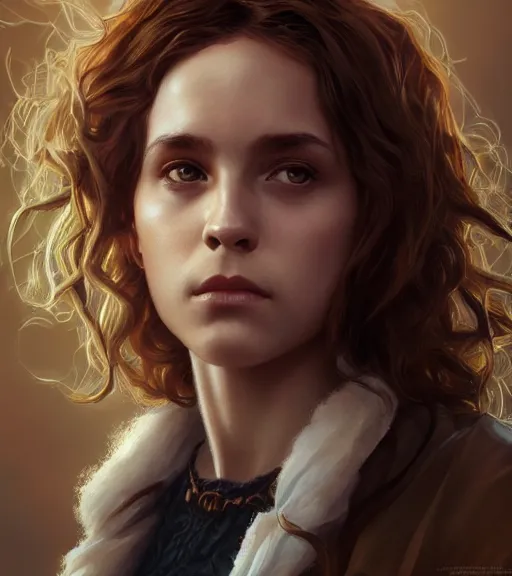 Image similar to ultra realistic illustration, hermione granger from the chamber of secrets, intricate, elegant, highly detailed, digital painting, artstation, concept art, smooth, sharp focus, illustration, art by artgerm and greg rutkowski and alphonse mucha