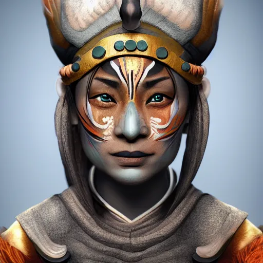 Image similar to portrait of Kyoshi Warrior from The Last Airbender in facepaint, digital art, highly detailed, concept art, intricate, sharp focus, Trending on Artstation HQ, unreal engine 5, 4K UHD image