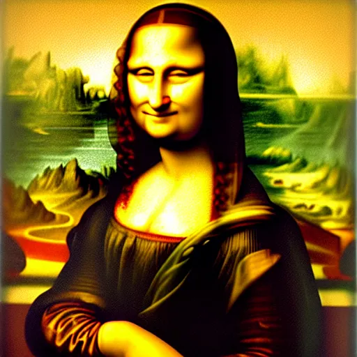 Image similar to fish eye of mona lisa looking me, dark lighting