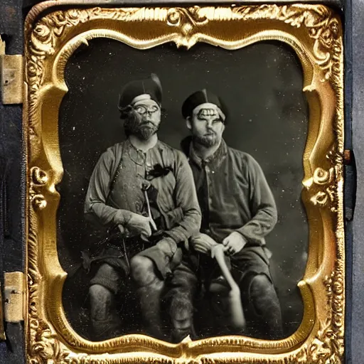 Image similar to fur trappers with harpoons tintype