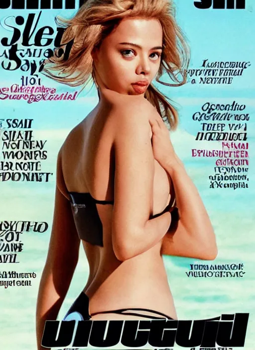 Image similar to scarlett johannson on the cover of swimsuit illustrated 1 9 6 5 by mario testino, sony a 7 r,