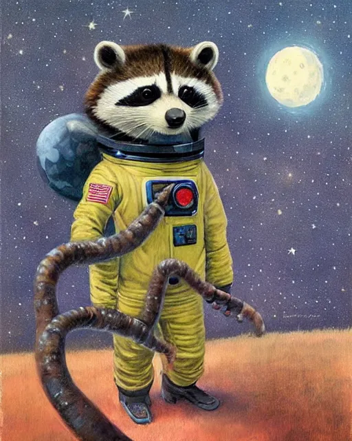 Image similar to astronaut racoon holding a sign that says hello by esao andrews