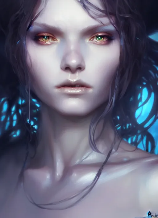Image similar to character concept art of a dark fantasy female water witch, key visual, realistic shaded perfect face, fine details, dystopian environment and background, by stanley artgerm lau, wlop, rossdraws, james jean, andrei riabovitchev, marc simonetti, and sakimichan, trending on artstation