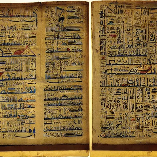 Image similar to ancient egyptian manuscript with pictures of airplanes