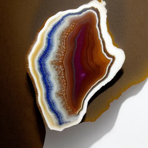 Image similar to a studio portrait of beach agate with the letter r in the banding white background