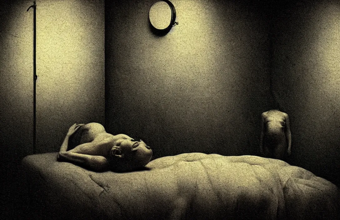 Image similar to focal point imbued with a veiled mysticism render by david hofmann intact flawless ambrotype from 4 k criterion collection remastered cinematography gory horror film, ominous lighting, evil theme wow photo realistic postprocessing horizontal lines suggest a feeling of rest or repose because objects parallel to the earth are at rest render by gregory crewdson