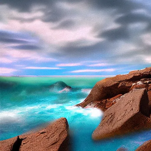 Image similar to sea whirl, rocks, dramatic sky, digital art,
