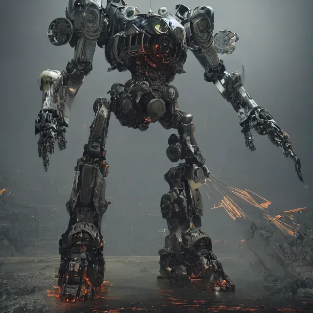 Image similar to mecha robot boss in dark souls, dark cinematic, volumetric, realistic, 3 d render, cinematic lighting, ray tracing, cinematic, unreal engine 5, unreal engine render, octane render, hyper realistic, photo, 8 k