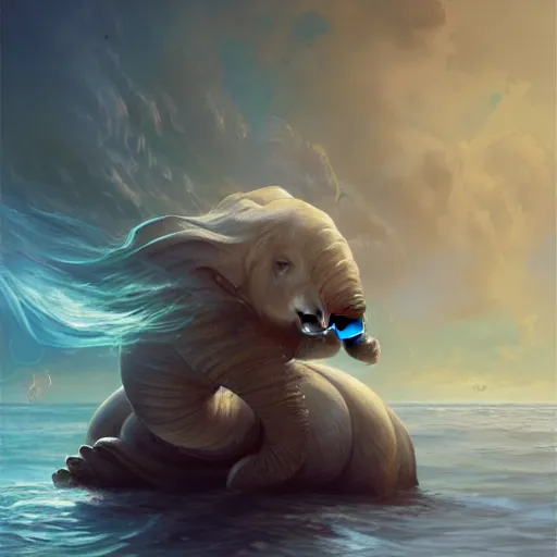 Image similar to sea elephant/fat woman, magic the gathering artwork, D&D, fantasy, cinematic lighting, centered, symmetrical, highly detailed, digital painting, artstation, concept art, smooth, sharp focus, illustration, volumetric lighting, epic Composition, 8k, art by Akihiko Yoshida and Greg Rutkowski and Craig Mullins, oil painting, cgsociety