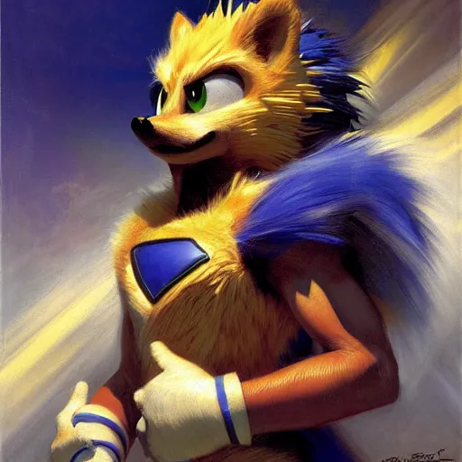 Image similar to a portrait of a super sonic the hedgehog. highly detailed painting by gaston bussiere, craig mullins, j. c. leyendecker, furry