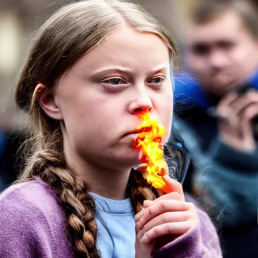 Prompt: greta thunberg smoking a cigarette