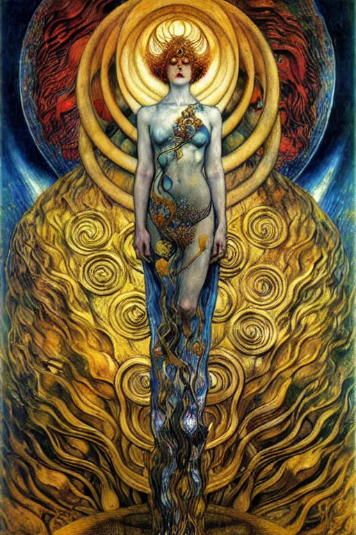 Image similar to Divine Chaos Engine by Karol Bak, Jean Delville, William Blake, Gustav Klimt, and Vincent Van Gogh, symbolist, visionary