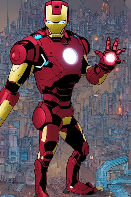 Prompt: Iron Man in the style of Borderlands, by Feng Zhu and Loish and Laurie Greasley, Victo Ngai, Andreas Rocha, John Harris