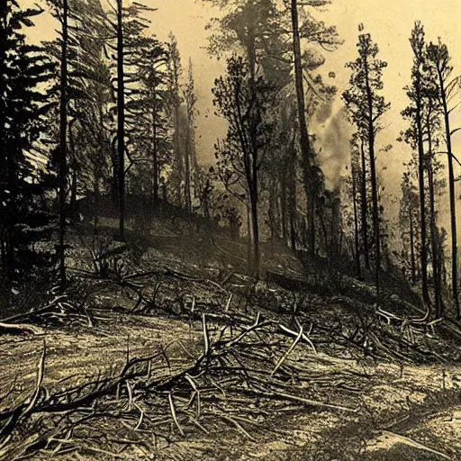 Image similar to “forest fire, 1900’s photo”