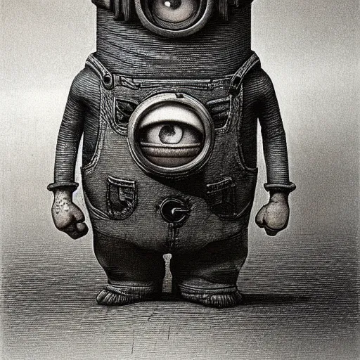 Image similar to a minion drawn by Beksinski