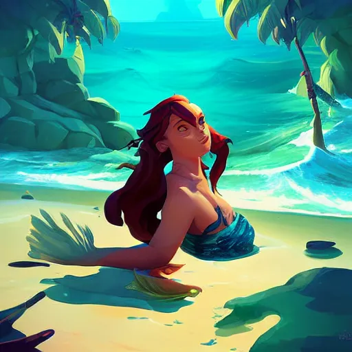 Image similar to painting mermaid treasure on sea of thieves game avatar hero smooth face median photoshop filter cutout vector, behance hd by jesper ejsing, by rhads, makoto shinkai and lois van baarle, ilya kuvshinov, rossdraws global illumination