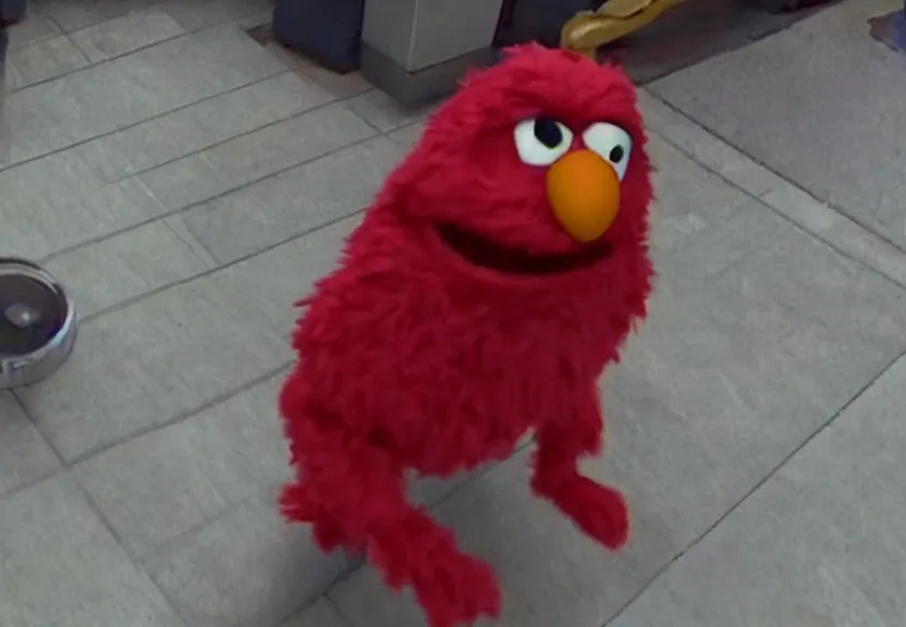 Prompt: cctv footage of elmo