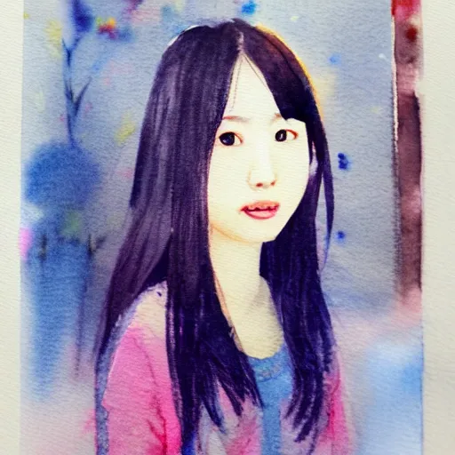 Prompt: watercolor portrait of Japanese girl, harajuku,