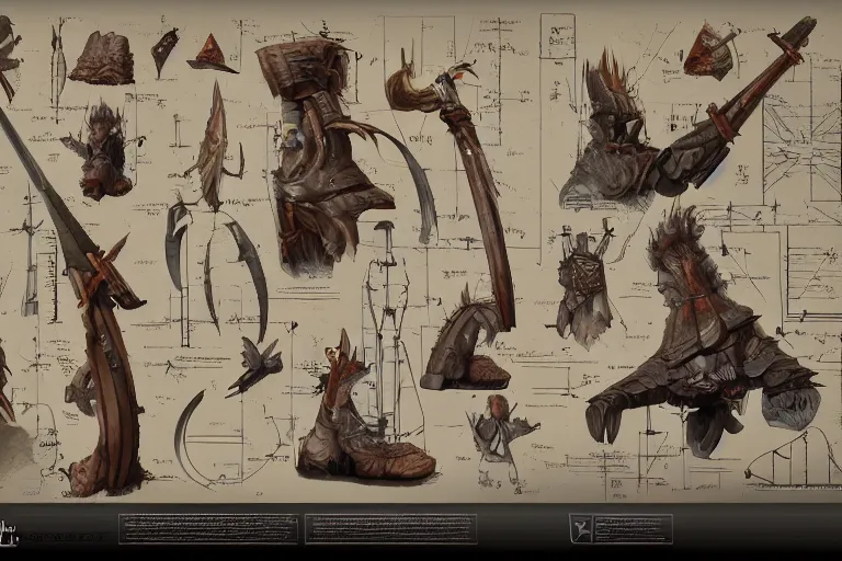 Image similar to schematic diagram of axes, dwarf, biology, book, page, detailed, cross section, trending on artstation, cgsociety, Ralph McQuarrie and Greg Rutkowski