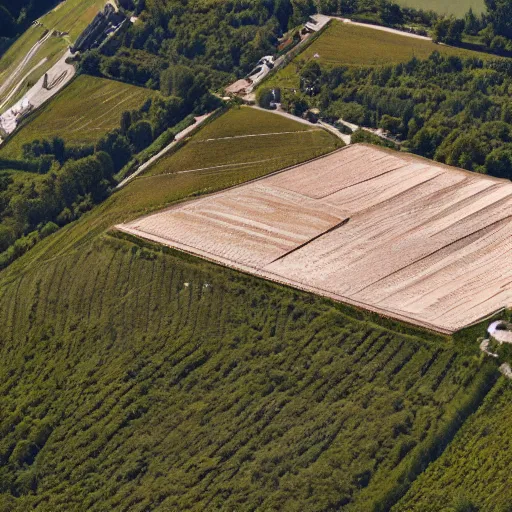 Prompt: Burg Güssing in Südburgenland. Aerial photograph of installation by Christo Vladimirov Javacheff.