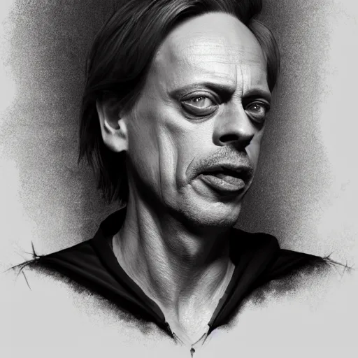 Image similar to steve buscemi hyper detailed, digital art, trending in artstation, cinematic lighting, studio quality, smooth render, unreal engine 5 rendered, octane rendered, art style by klimt and nixeu and ian sprigger and cushart