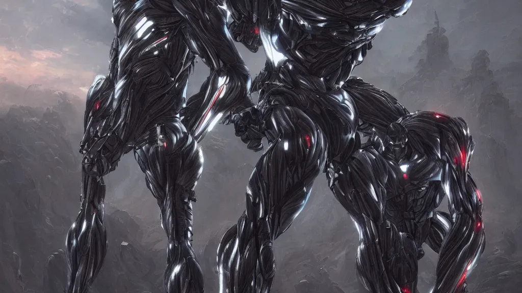 Prompt: crysis nanosuit with powerful biological muscle augmentation, at dusk, painted by tsutomu nihei, painted by artgerm and greg rutkowski