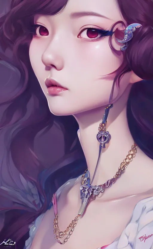 Image similar to a pin up and beautiful fashion charming dreamlke korea girl with lv jewelry, character art, art by artgerm lau and kyoung hwan kim and and ilya kuvshinov and john singer sargent, hyperdetailed, 8 k realistic, symmetrical, frostbite 3 engine, cryengine, dof, trending on artstation, digital art