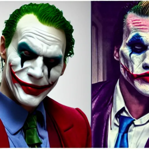 Image similar to Live Action Still of Jerma in The Joker, real life, hyperrealistic, ultra realistic, realistic, highly detailed, epic, HD quality, 8k resolution, body and headshot, film still