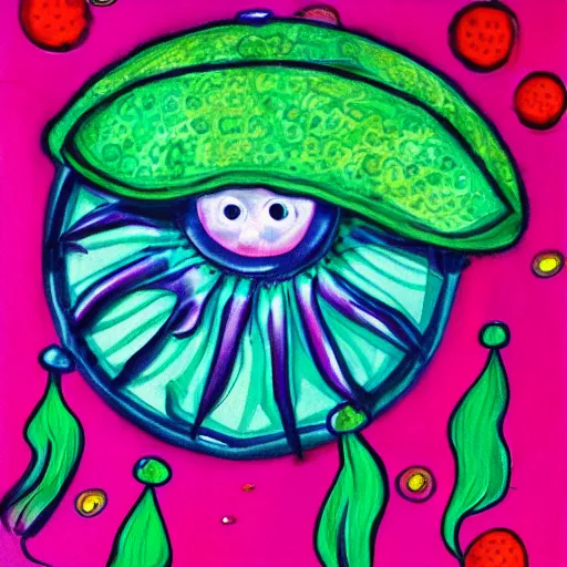 Image similar to jellyfish wearing a sombrero at a party, expressionism