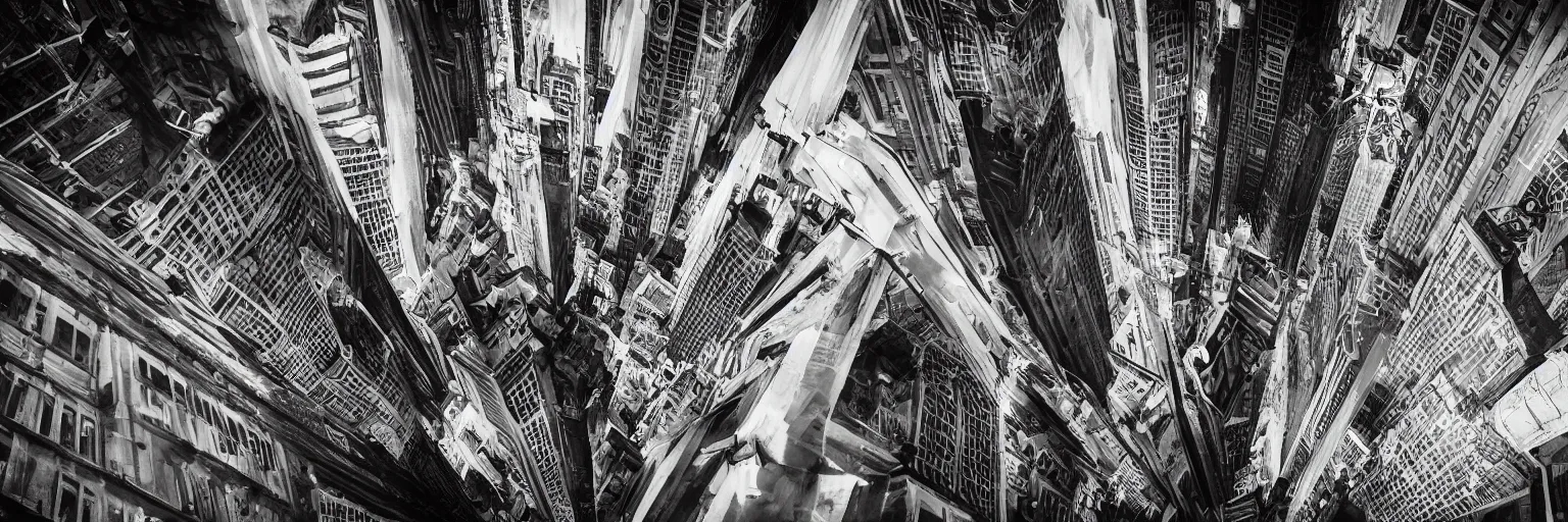 Prompt: Captured in the flow of time. Art deco. The city as network. Metropolis. Intricate. Sense of awe. Photoreal. In the style of Magnum photography. Monochrome