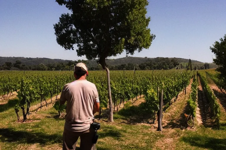 Image similar to cinematography plein air painters in a vineyard in France by Emmanuel Lubezki