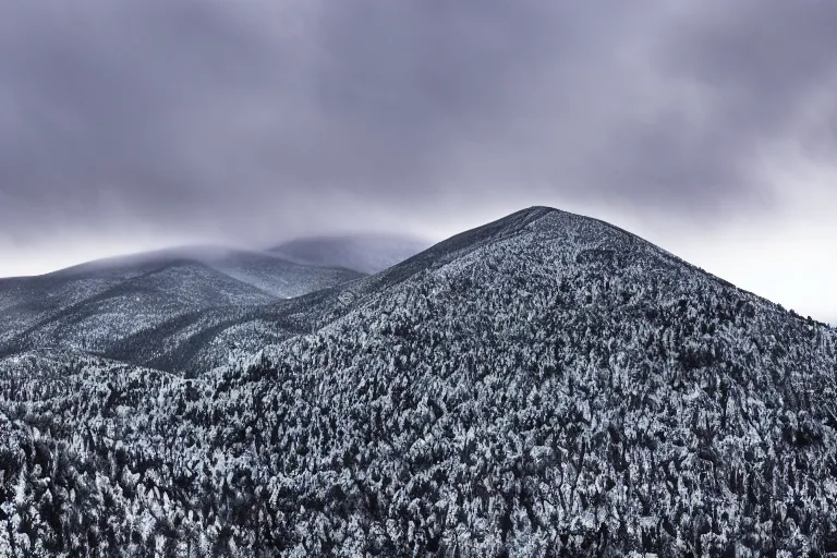 Image similar to franconia ridge, a mountain covered in snow and rocks under a cloudy sky, a tilt shift photo by david budd, trending on unsplash, hudson river school, high dynamic range, still from grand theft auto 5, rockstar advanced game engine