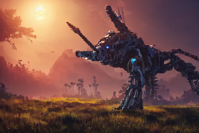 Image similar to stalker machine mecanical creature robot of horizon forbidden west horizon zero dawn bioluminiscence global illumination ray tracing hdr fanart arstation by ian pesty and alena aenami artworks in 4 k