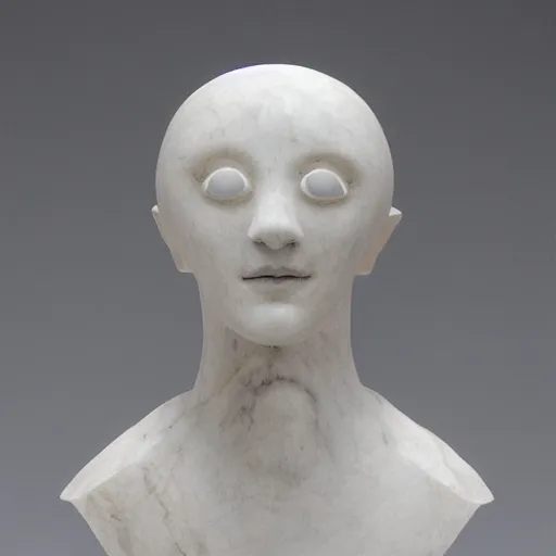 Prompt: a featureless humanoid made of marble