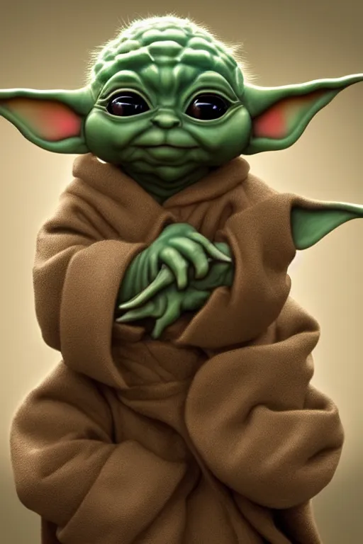 Image similar to digital masterpiece illustration concept art of porcelain statue of doge as baby yoda, extremely detailed and intricate complexity, epic composition, magical atmosphere, cinematic lighting, wide long shot, trending on artstation, 8 k