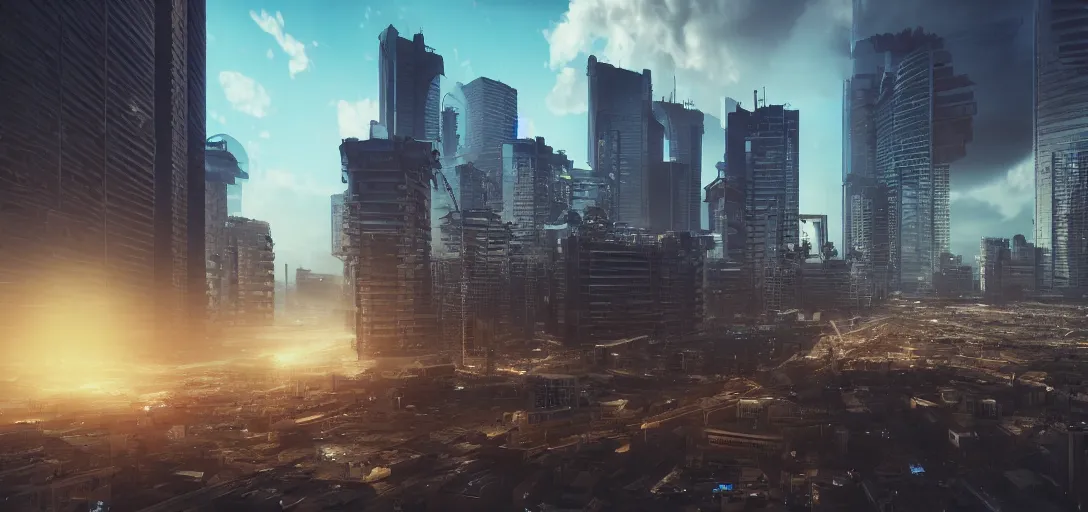 Image similar to tel aviv as an utopian cyberpunk city epic sky photography octane render hyper realistic detailed