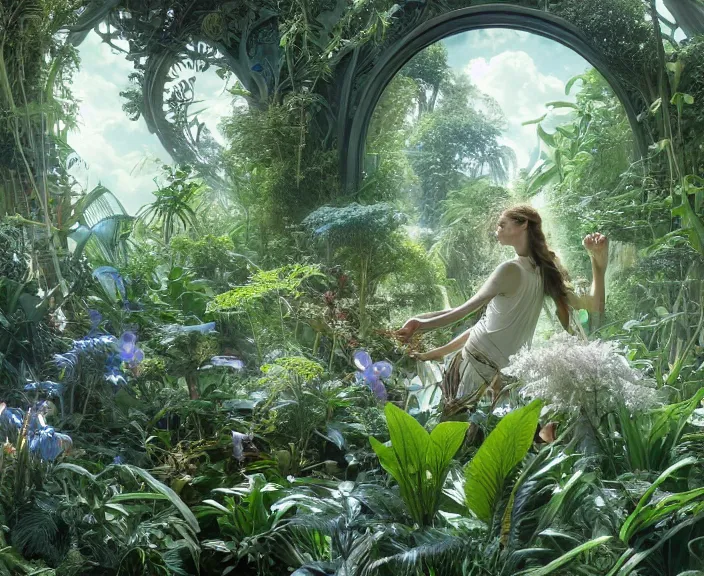 Prompt: transparent clear see - through image of twisting clouds, lush botany, orchids, ferns, garden environment, ultra realistic, concept art, art nouveau, photorealistic, octane render, 8 k, unreal engine. art by gustave dore and nori inoguchi and sam kaplan and zachary goulko and christopher marley and artgerm and alphonse mucha