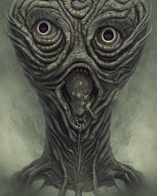 Prompt: a painting of a strange creature covered with hundreds of strange evil eyes by anton semenov