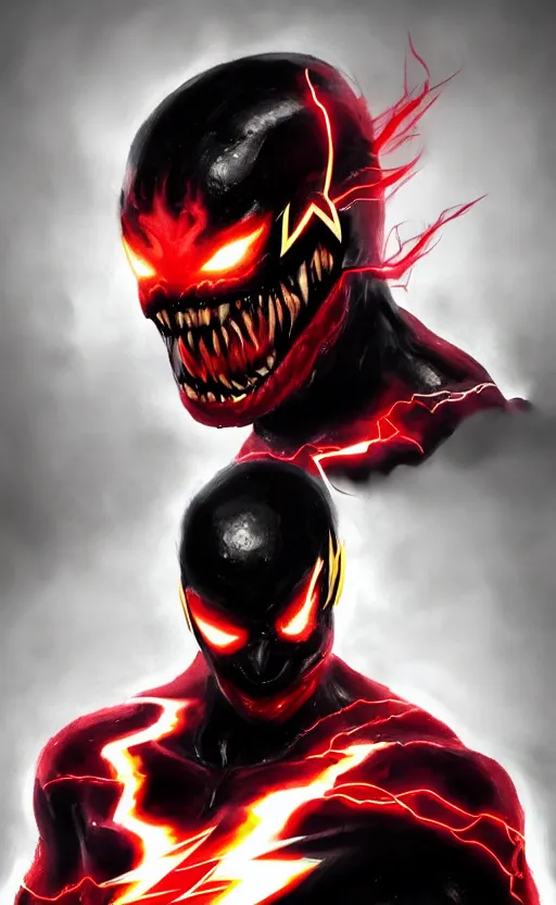 Image similar to portrait of venom as the flash, black and red, dynamic lighting, cinematic, ultra detailed, trending on art station, stunning visuals, creative, fantasy concept art