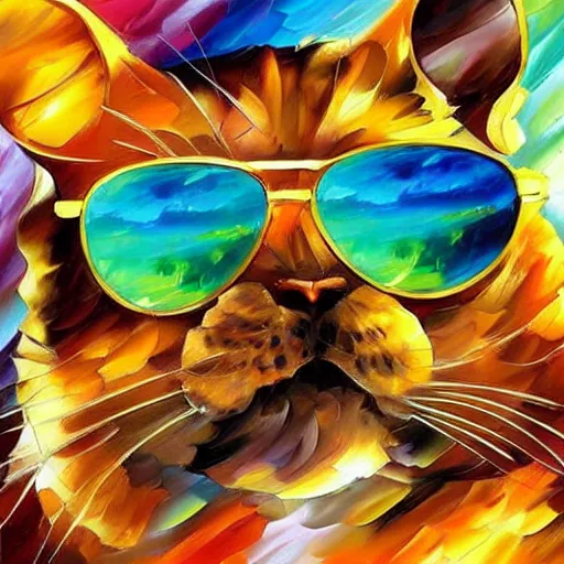 Prompt: goldhamster with sunglasses on drugs by leonid afremov