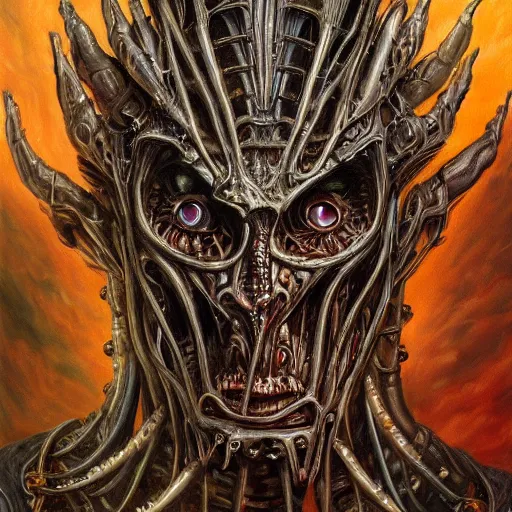 Image similar to Nicolas Cage as biomechanical monster intricate, smooth, artstation, painted by Hans Giger