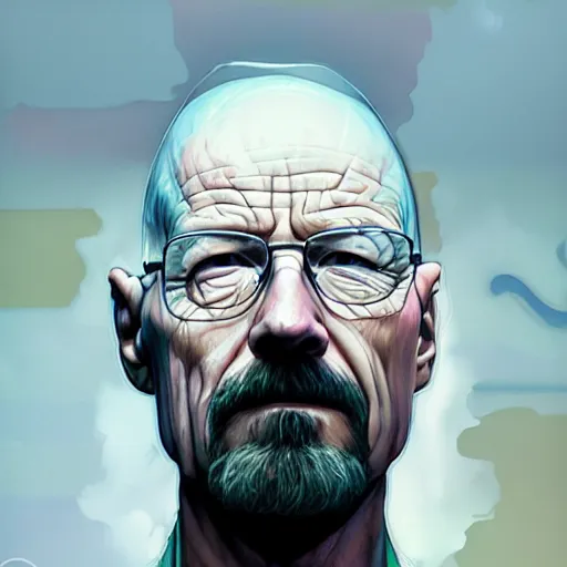 Prompt: high quality illustration, walter white realistic portrait, by etam cru, cyberpunk, alphonse mucha, riot game, beautiful, epic camera, alexandre bourlet, colorful background, arcane, lois van baarle, league of legend, digital painting, james jean, dynamic colors, greg rutkuwsky, artstation, concept art, neon