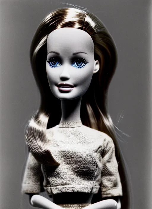 Image similar to realistic photo of a a barbie girl doll made of black brushwood, greyscale grain 1 9 6 0, life magazine photo, natural colors, metropolitan museum, kodak