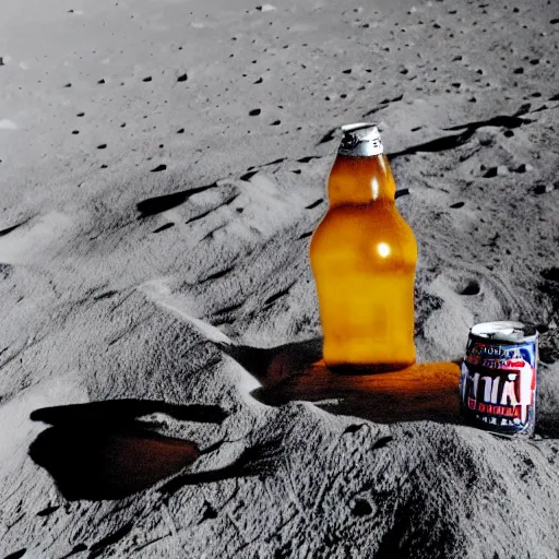 Image similar to photo of an idle electric guitar and a beer can sitting on the moon surface