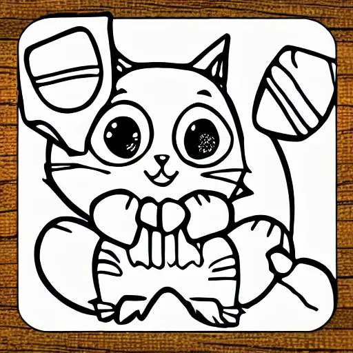 Prompt: Coloring page of kawaii kitten knitting